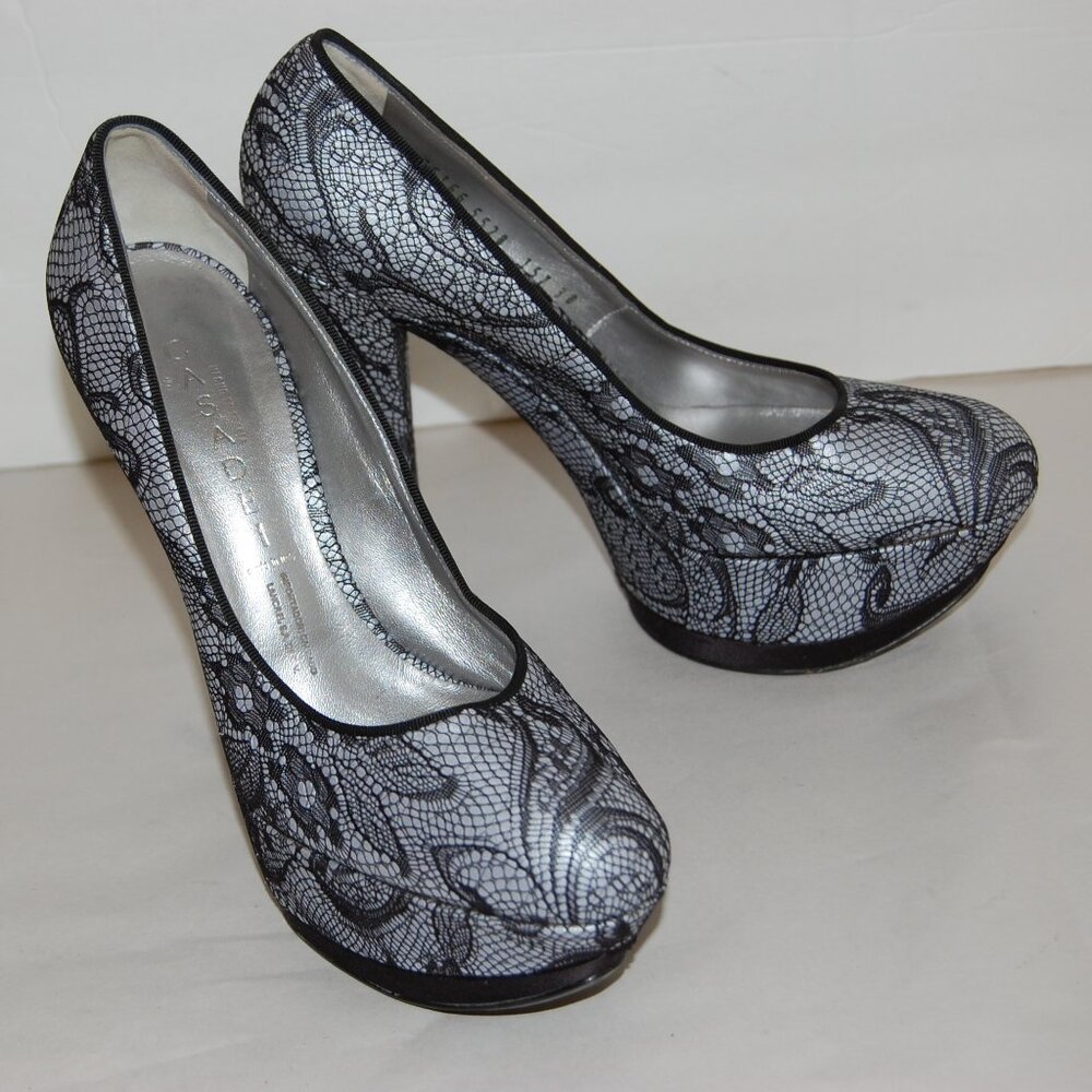 US 8 ❤️ CASADEI Leather Black/White Mesh HIGH HEELS Platform Pumps SANDALS ITALY